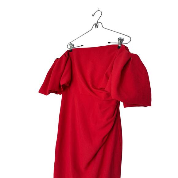 Shoshana Size 8 Red Puff Off the Shoulder Janessa Midi Dress Vacation Birthday - Picture 3 of 16